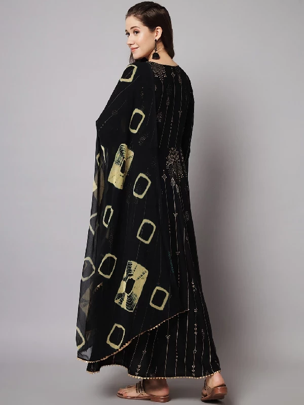 Traditional Function Wear Heavy Rayon Readymade Suit, Chiffon - Black-3.webp